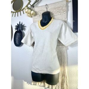 Vintage 50s 60s JCPENNEY White Terrycloth Sweatshirt Short Sleeve Yellow Collar